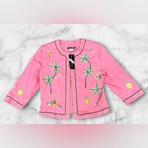 Nancy Bolen City Girl PINK  Embroidered Beaded Cardigan Jacket Tropical Sz M